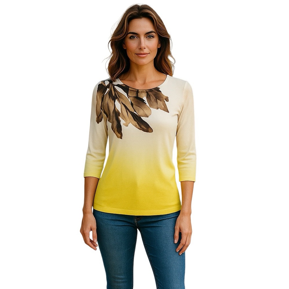 Venini Round Neck Pullover Yellow/Brown 3/4 Sleeve Sweater Size XL